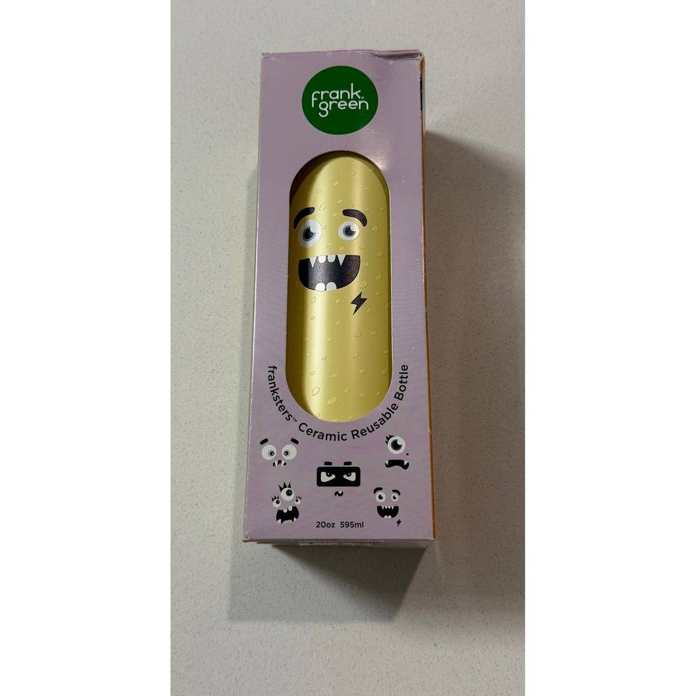 Frank Green Franksters Splash Ceramic Reusable Bottle 20oz Yellow Flip Straw New